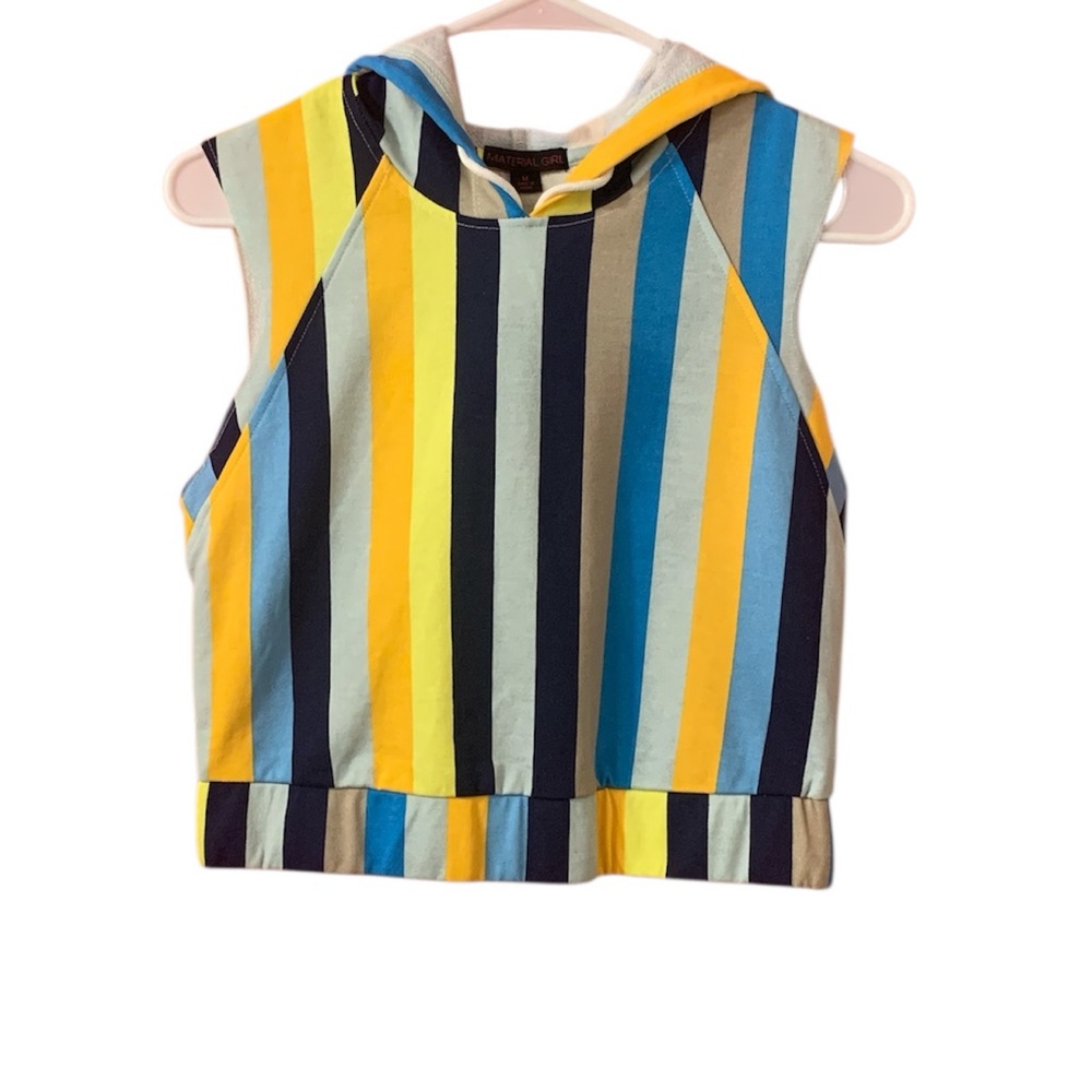 Material Girl Striped Sleeveless Cropped Hoodie M
